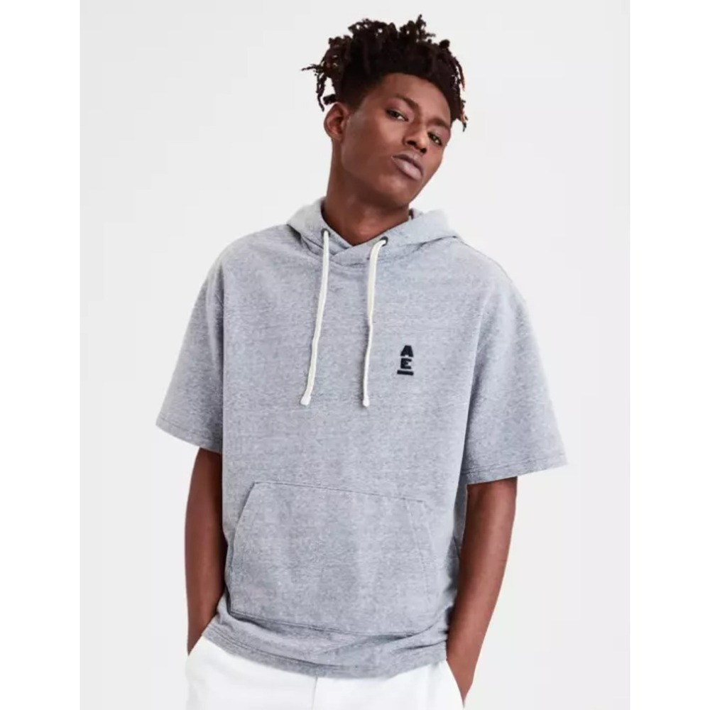 American Eagle Mens Short Sleeve Hoodie Gray Heather Pullover XS 7TN118P6